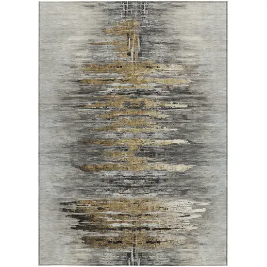Gray Charcoal And Silver Abstract Washable Indoor Outdoor Area Rug Photo 7