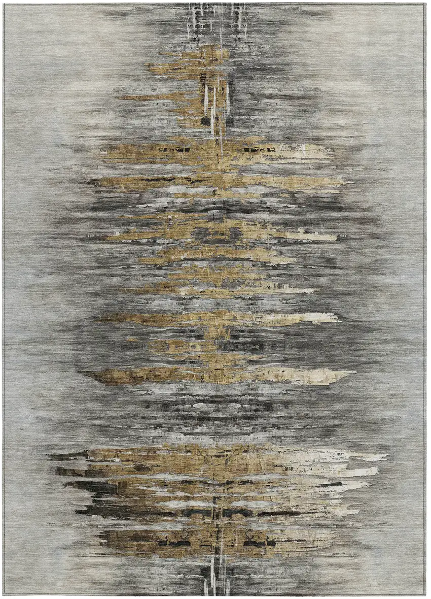Gray Charcoal And Silver Abstract Washable Indoor Outdoor Area Rug Photo 7
