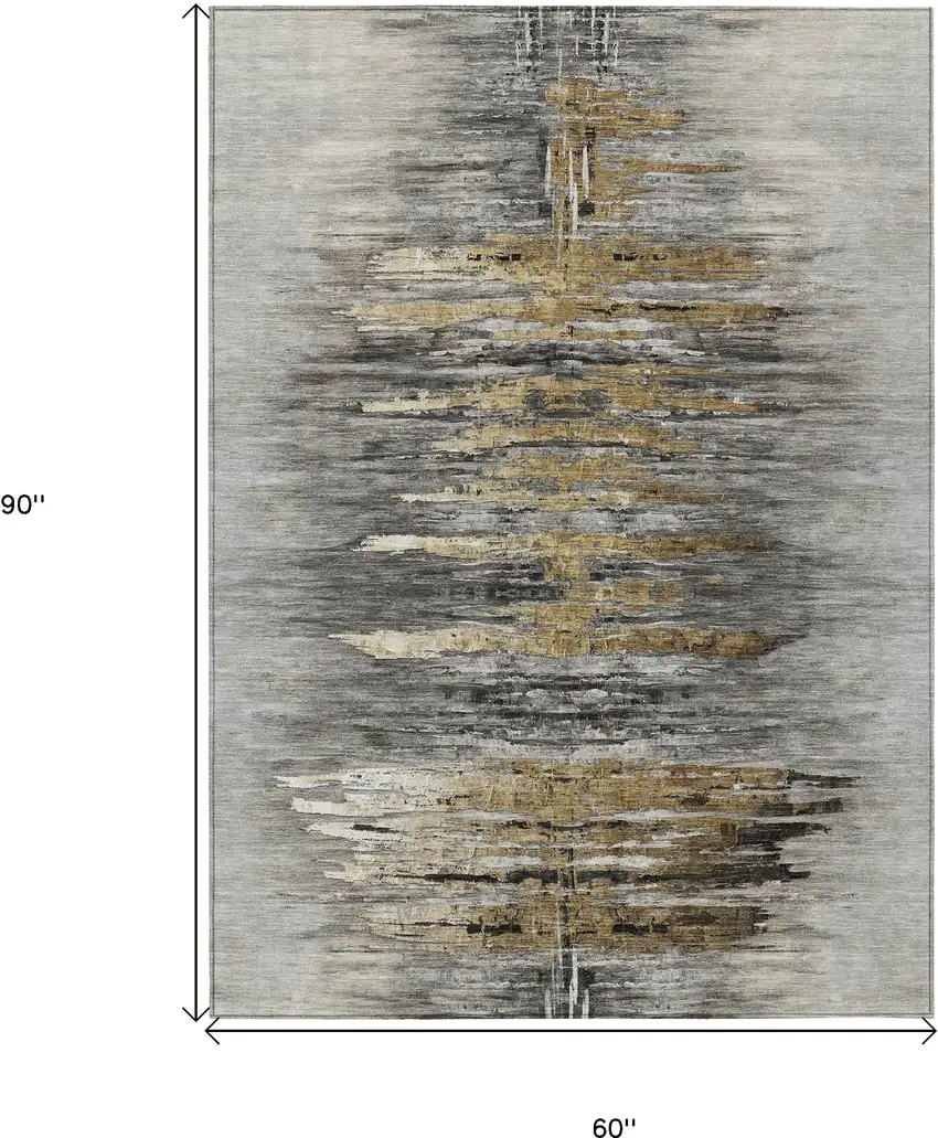 Gray Charcoal And Silver Abstract Washable Indoor Outdoor Area Rug Photo 3