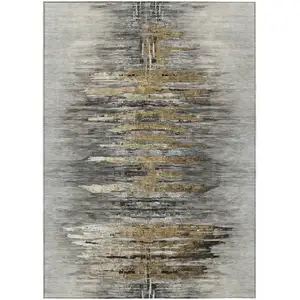 Photo of Gray Charcoal And Silver Abstract Washable Indoor Outdoor Area Rug