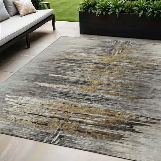 Gray Charcoal And Silver Abstract Washable Indoor Outdoor Area Rug Photo 1