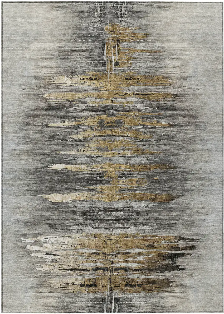 Gray Charcoal And Silver Abstract Washable Indoor Outdoor Area Rug Photo 2