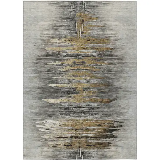 Gray Charcoal And Silver Abstract Washable Indoor Outdoor Area Rug Photo 2