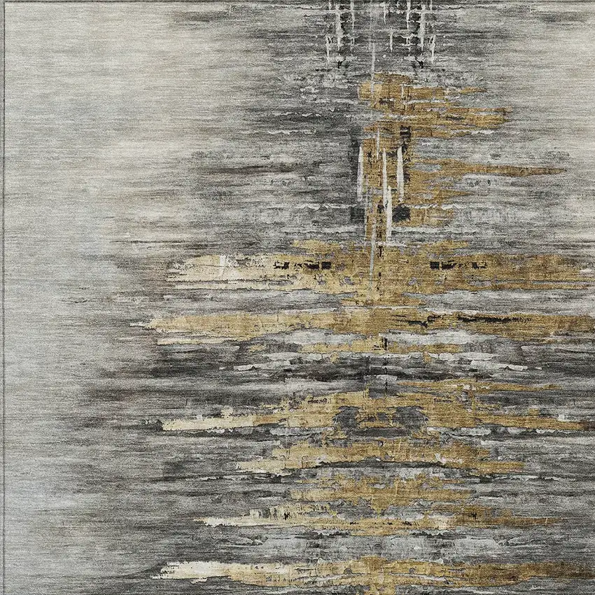 Gray Charcoal And Silver Abstract Washable Indoor Outdoor Area Rug Photo 7