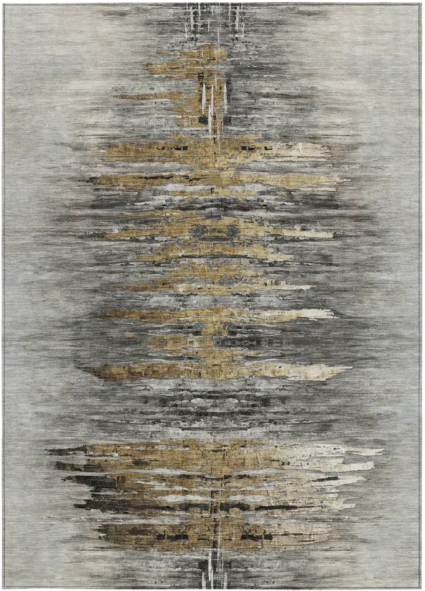 Gray Charcoal And Silver Abstract Washable Indoor Outdoor Area Rug Photo 8