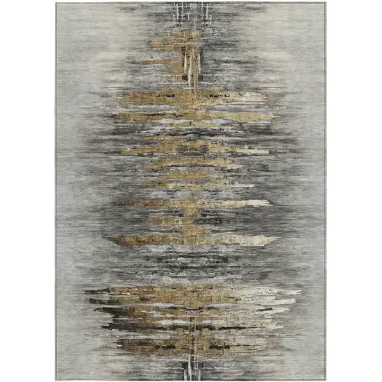 Gray Charcoal And Silver Abstract Washable Indoor Outdoor Area Rug Photo 8