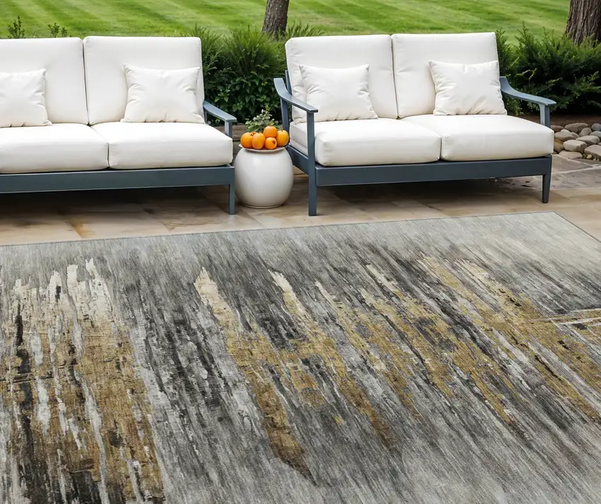 Gray Charcoal And Silver Abstract Washable Indoor Outdoor Area Rug Photo 1