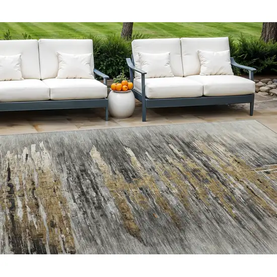 Gray Charcoal And Silver Abstract Washable Indoor Outdoor Area Rug Photo 1