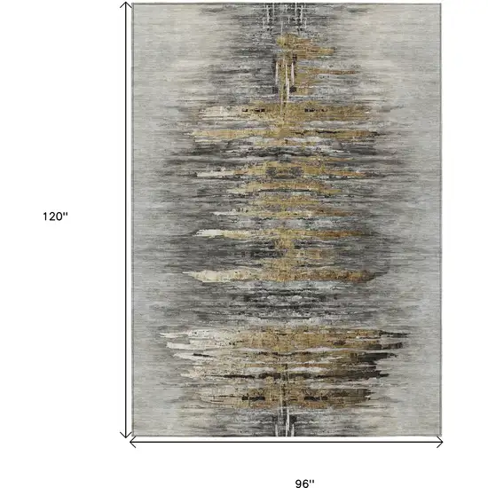Gray Charcoal And Silver Abstract Washable Indoor Outdoor Area Rug Photo 3