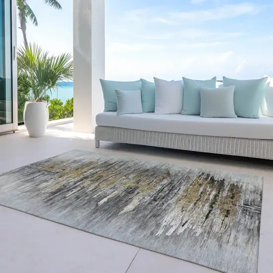 Gray Charcoal And Silver Abstract Washable Indoor Outdoor Area Rug Photo 9