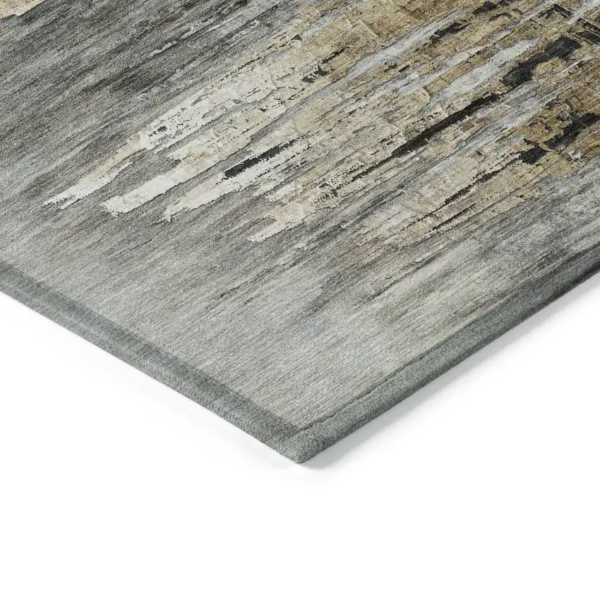 Gray Charcoal And Silver Abstract Washable Indoor Outdoor Area Rug Photo 5