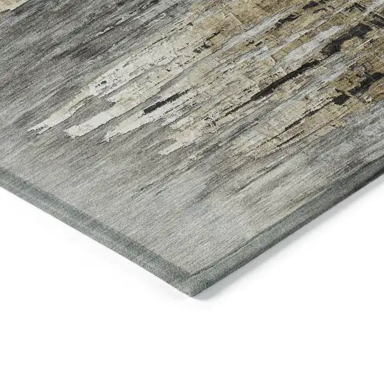 Gray Charcoal And Silver Abstract Washable Indoor Outdoor Area Rug Photo 5