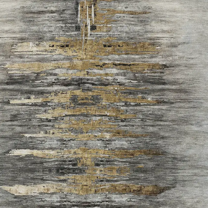 Gray Charcoal And Silver Abstract Washable Indoor Outdoor Area Rug Photo 7