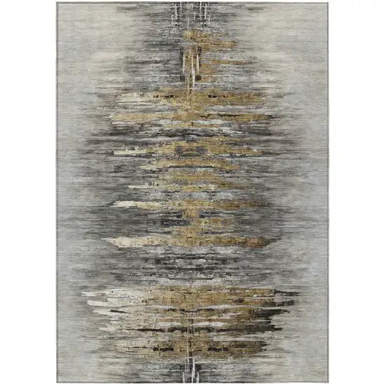 Gray Charcoal And Silver Abstract Washable Indoor Outdoor Area Rug Photo 2