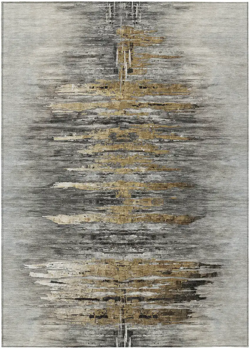 Gray Charcoal And Silver Abstract Washable Indoor Outdoor Area Rug Photo 2