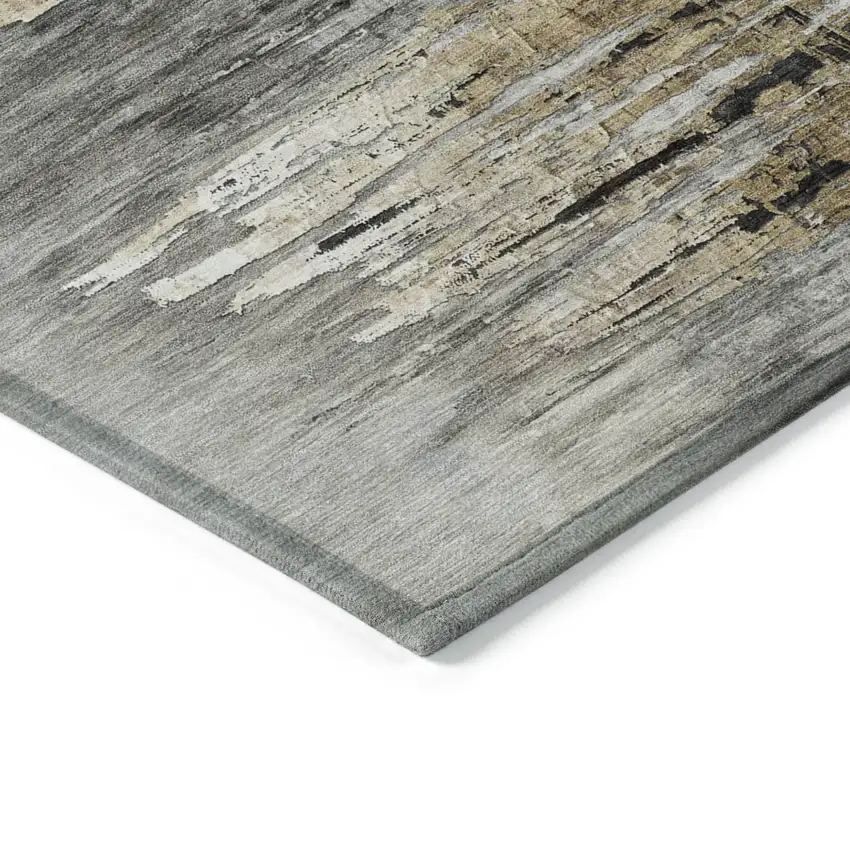 Gray Charcoal And Silver Abstract Washable Indoor Outdoor Area Rug Photo 5