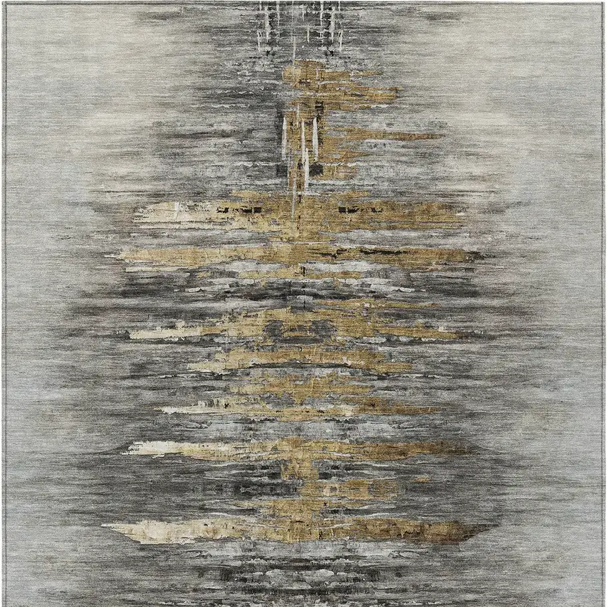 Gray Charcoal And Silver Abstract Washable Indoor Outdoor Area Rug Photo 8