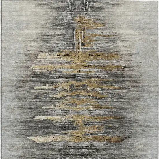 Gray Charcoal And Silver Abstract Washable Indoor Outdoor Area Rug Photo 8