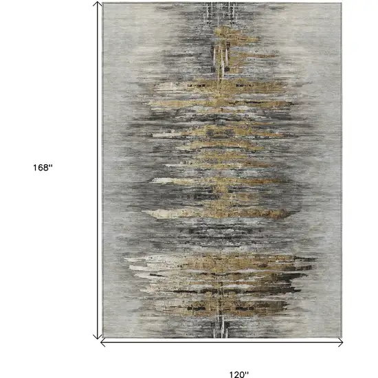Gray Charcoal And Silver Abstract Washable Indoor Outdoor Area Rug Photo 3