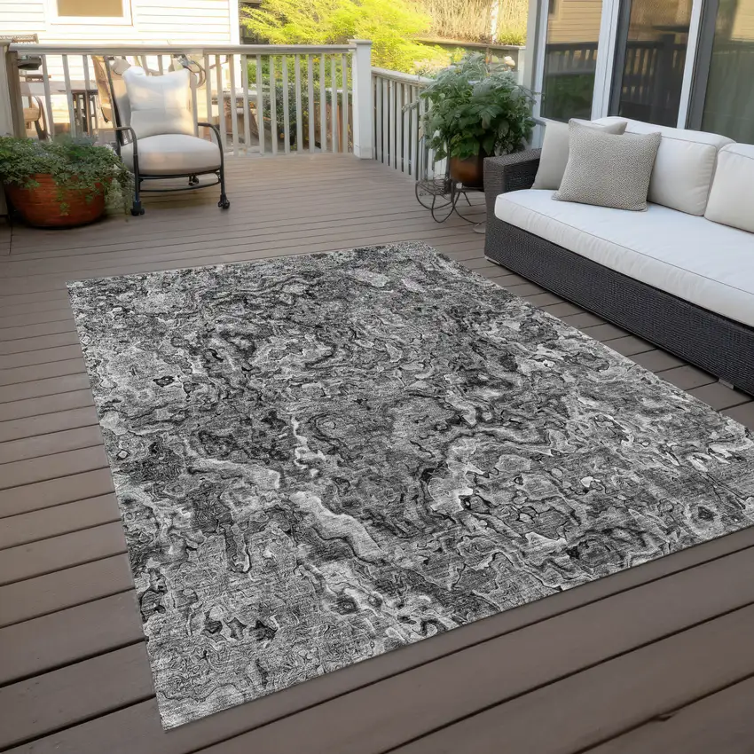 Gray Charcoal And Silver Abstract Washable Indoor Outdoor Area Rug Photo 9