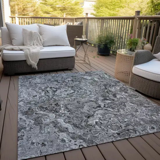 Gray Charcoal And Silver Abstract Washable Indoor Outdoor Area Rug Photo 7