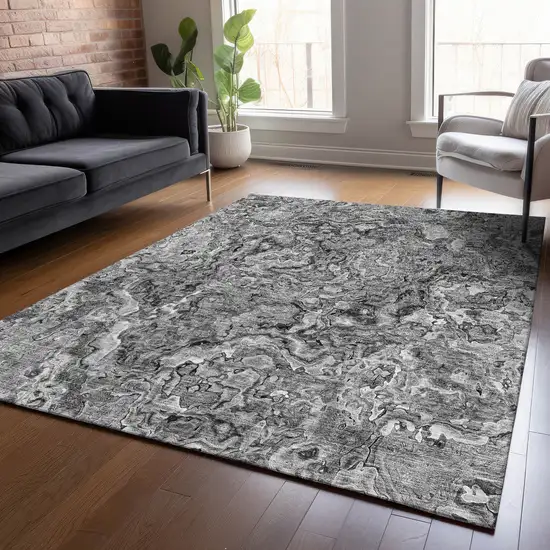 Gray Charcoal And Silver Abstract Washable Indoor Outdoor Area Rug Photo 8