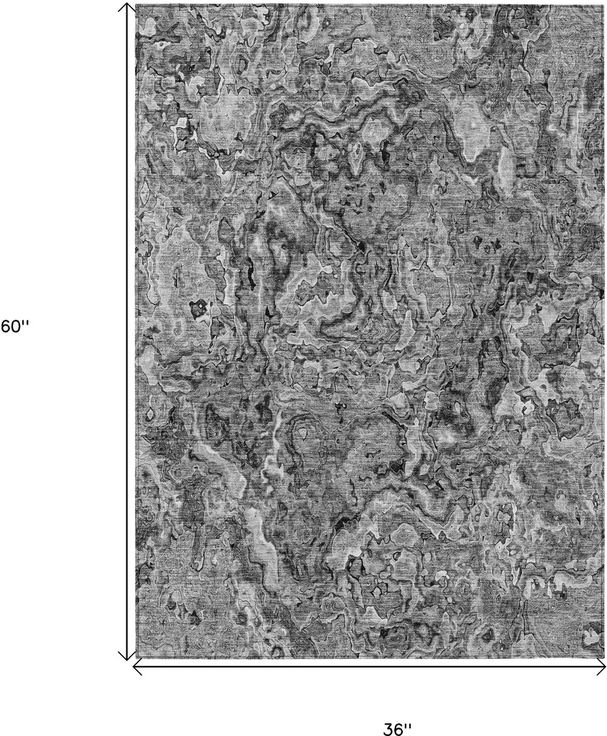 Gray Charcoal And Silver Abstract Washable Indoor Outdoor Area Rug Photo 3