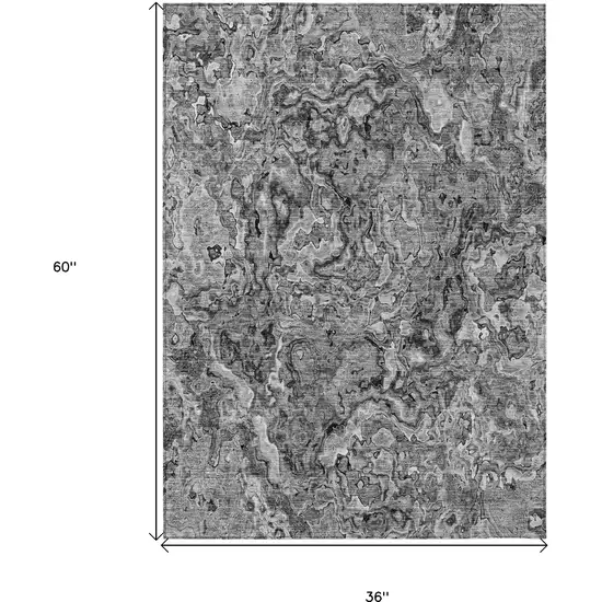 Gray Charcoal And Silver Abstract Washable Indoor Outdoor Area Rug Photo 3