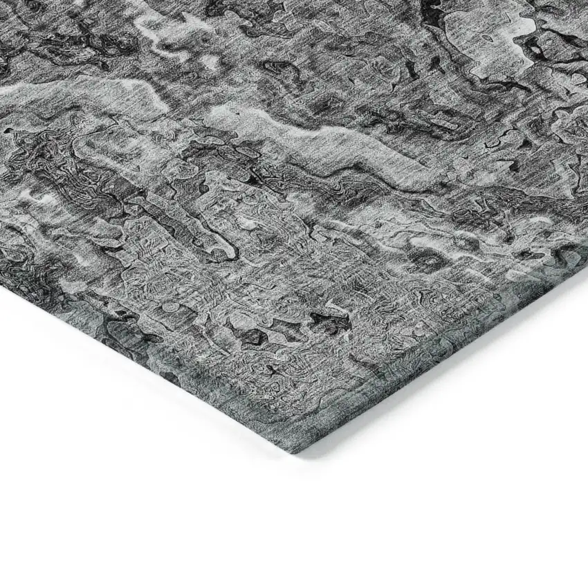 Gray Charcoal And Silver Abstract Washable Indoor Outdoor Area Rug Photo 5