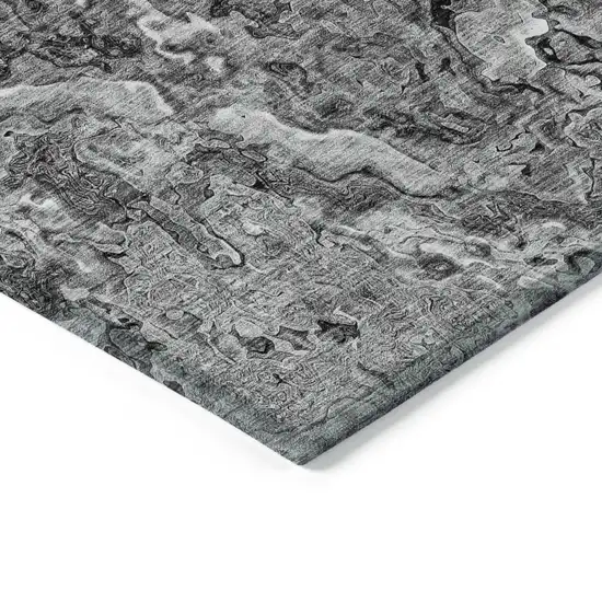 Gray Charcoal And Silver Abstract Washable Indoor Outdoor Area Rug Photo 5