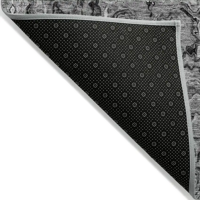 Gray Charcoal And Silver Abstract Washable Indoor Outdoor Area Rug Photo 4