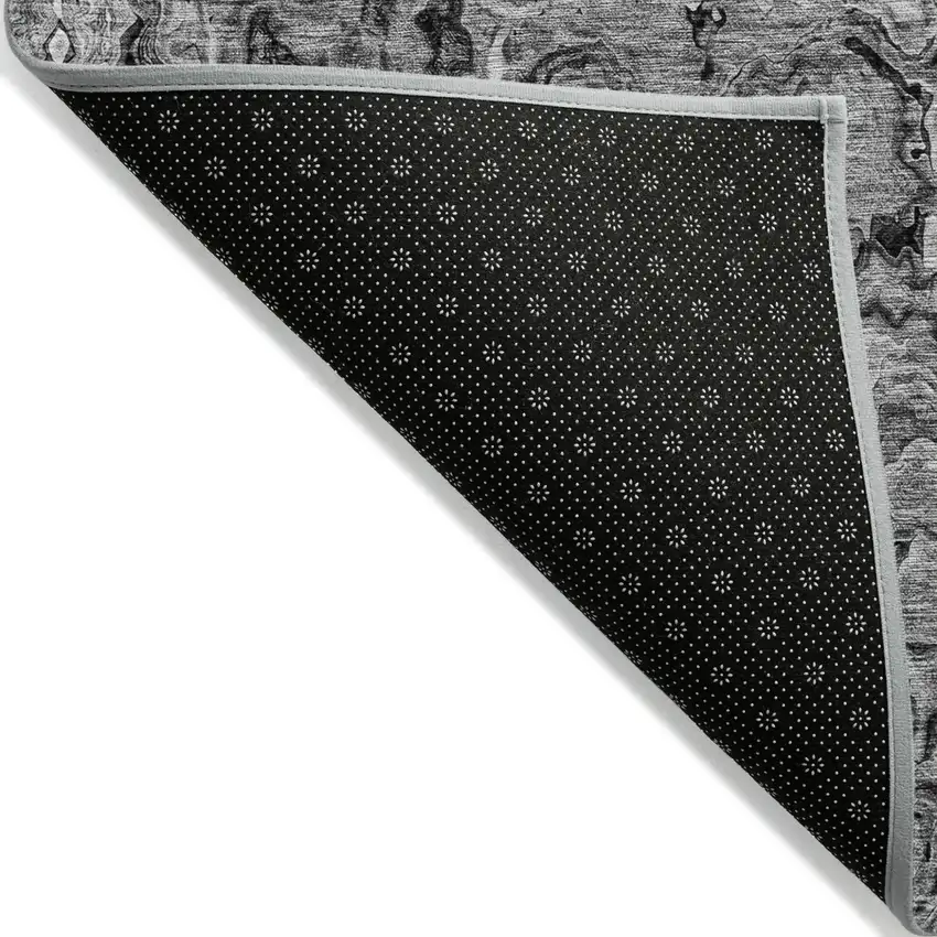 Gray Charcoal And Silver Abstract Washable Indoor Outdoor Area Rug Photo 4
