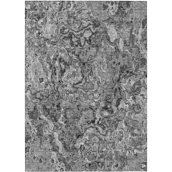 Gray Charcoal And Silver Abstract Washable Indoor Outdoor Area Rug Photo 2
