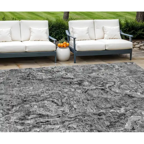 Gray Charcoal And Silver Abstract Washable Indoor Outdoor Area Rug Photo 1