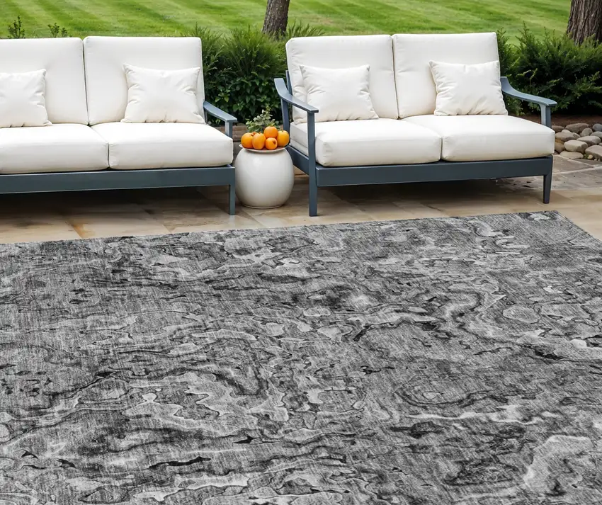 Gray Charcoal And Silver Abstract Washable Indoor Outdoor Area Rug Photo 1
