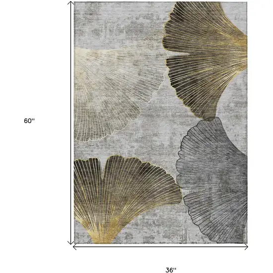 Gray Charcoal And Silver Floral Washable Indoor Outdoor Area Rug Photo 2