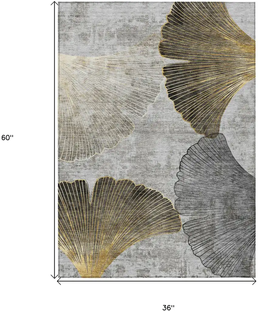 Gray Charcoal And Silver Floral Washable Indoor Outdoor Area Rug Photo 2