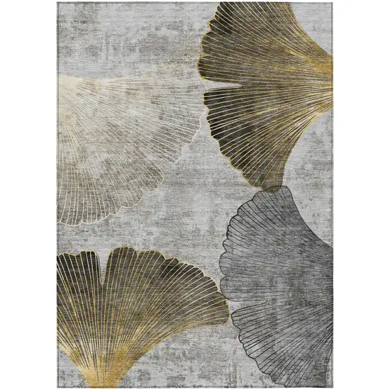 Gray Charcoal And Silver Floral Washable Indoor Outdoor Area Rug Photo 1