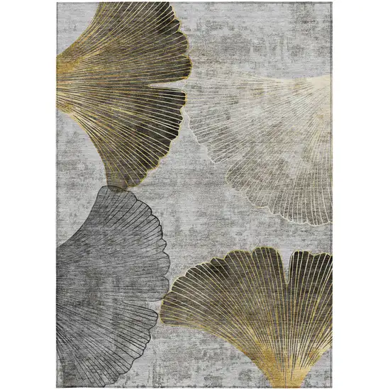 Gray Charcoal And Silver Floral Washable Indoor Outdoor Area Rug Photo 6