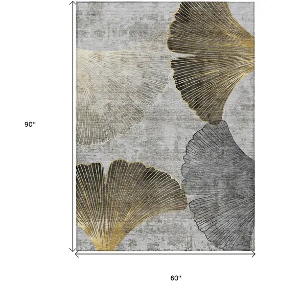 Gray Charcoal And Silver Floral Washable Indoor Outdoor Area Rug Photo 3
