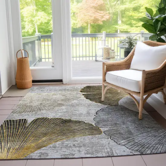 Gray Charcoal And Silver Floral Washable Indoor Outdoor Area Rug Photo 8