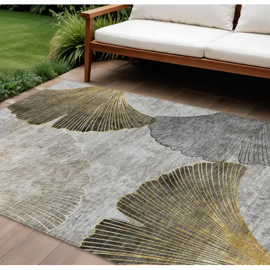 Gray Charcoal And Silver Floral Washable Indoor Outdoor Area Rug Photo 1