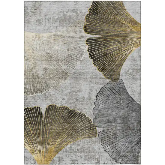 Gray Charcoal And Silver Floral Washable Indoor Outdoor Area Rug Photo 1