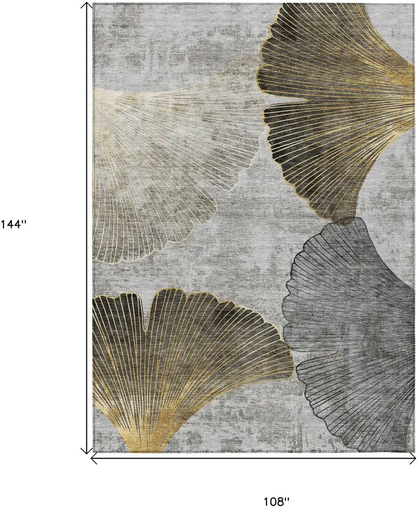 Gray Charcoal And Silver Floral Washable Indoor Outdoor Area Rug Photo 3