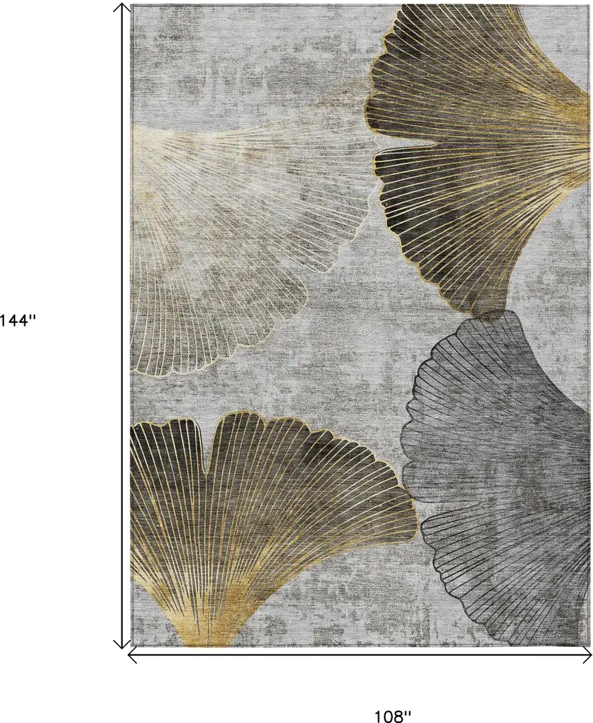 Gray Charcoal And Silver Floral Washable Indoor Outdoor Area Rug Photo 3