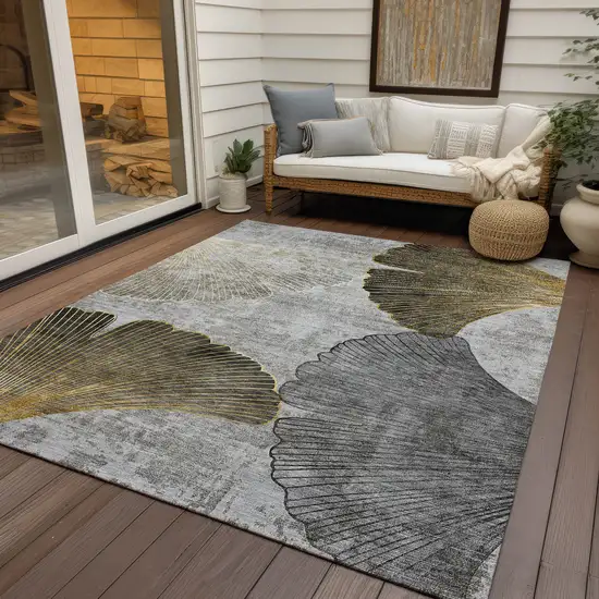 Gray Charcoal And Silver Floral Washable Indoor Outdoor Area Rug Photo 9