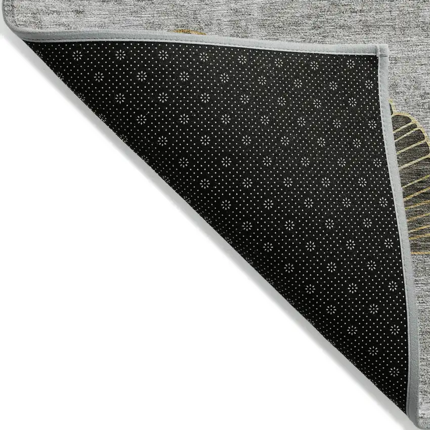 Gray Charcoal And Silver Floral Washable Indoor Outdoor Area Rug Photo 2