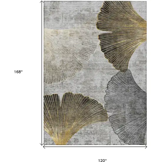Gray Charcoal And Silver Floral Washable Indoor Outdoor Area Rug Photo 3