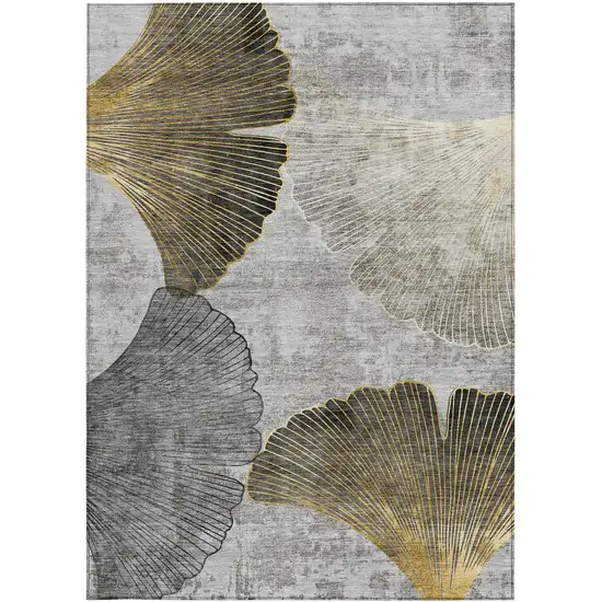 Gray Charcoal And Silver Floral Washable Indoor Outdoor Area Rug Photo 5