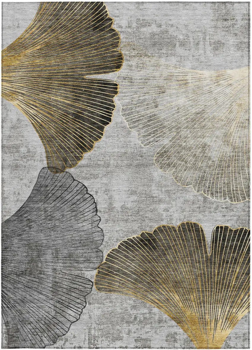 Gray Charcoal And Silver Floral Washable Indoor Outdoor Area Rug Photo 5